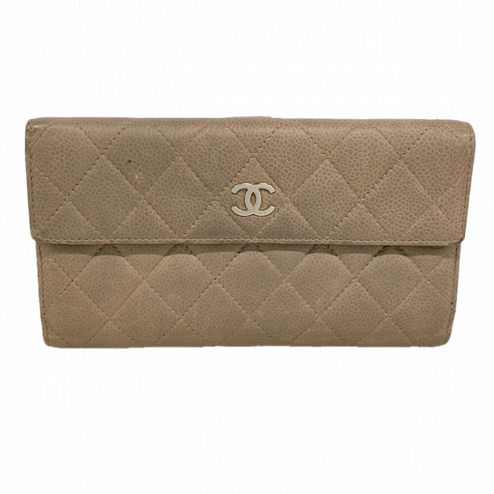 CHANEL Cream Caviar Leather Wallet